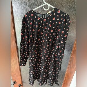 Boden Black Dress with Red Floral Pattern